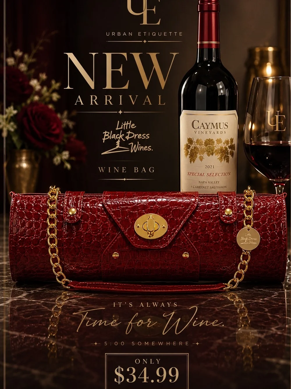 Red Croc-Embossed Chain Clutch